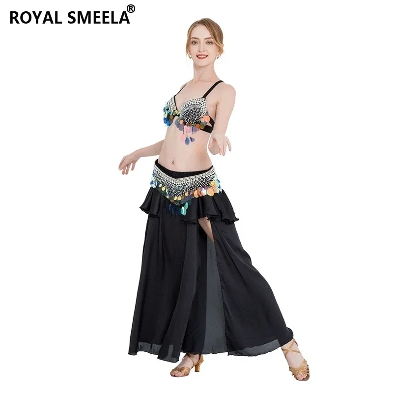 

Sequins black belly dancer costumes for women bellydance bra belt maxi skirt belly dance suit professional belly dancing outfits