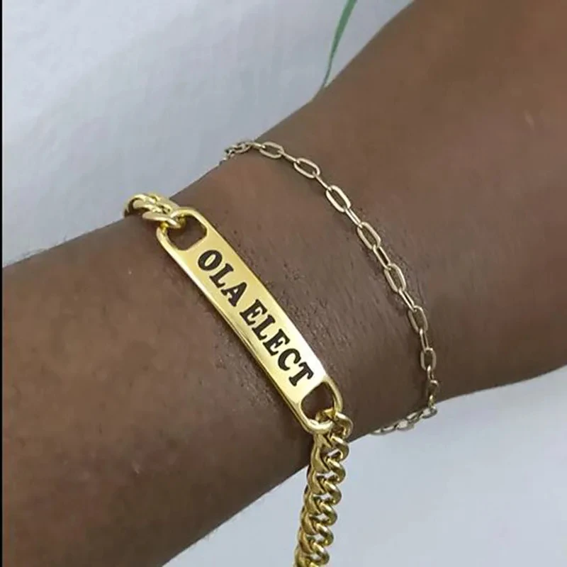 

Fashion Watch Chain Custom Laser Engraved Name Letter Bracelet Stainless Steel Personalized Party Business Gift Bracelet Jewelry