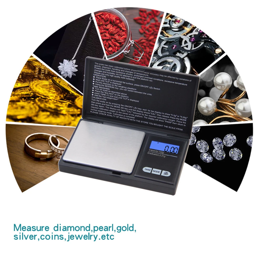 100g 200g 500g x 0.01g Digital kitchen Scale Jewelry Gold Balance Weight Gram LCD Pocket weighting Electronic Scales