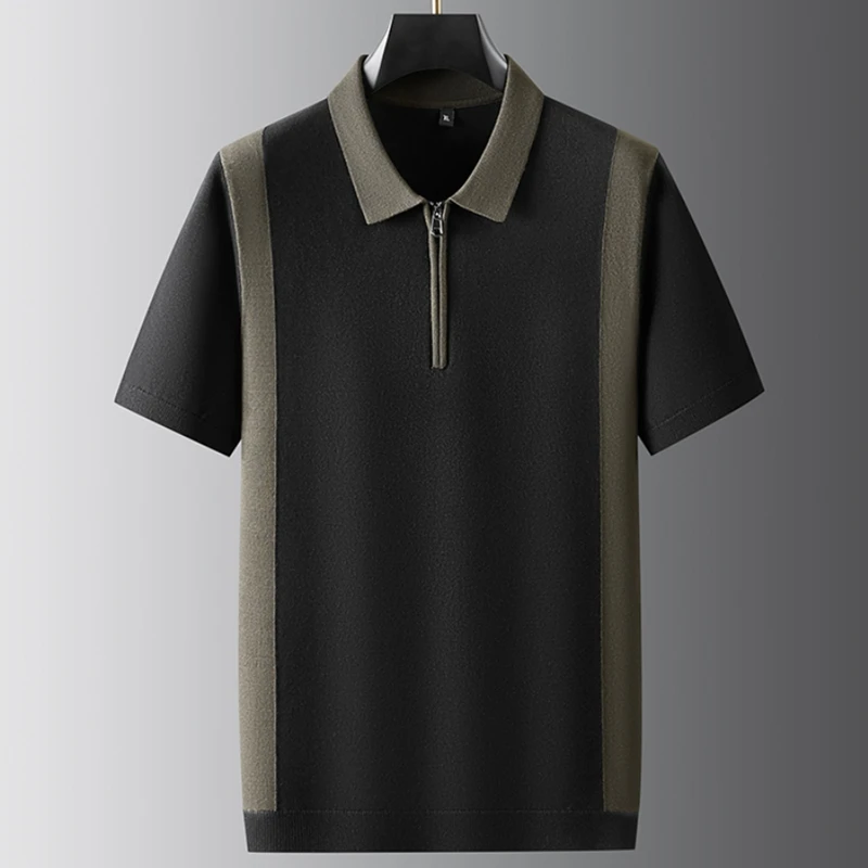 8XL 7XL 6XL 2025 nuevo Otoño Invierno de gama alta de lujo suéter de lana fina hombres moda Patchwork hombres jerseys cremallera solapa jerseys hombre