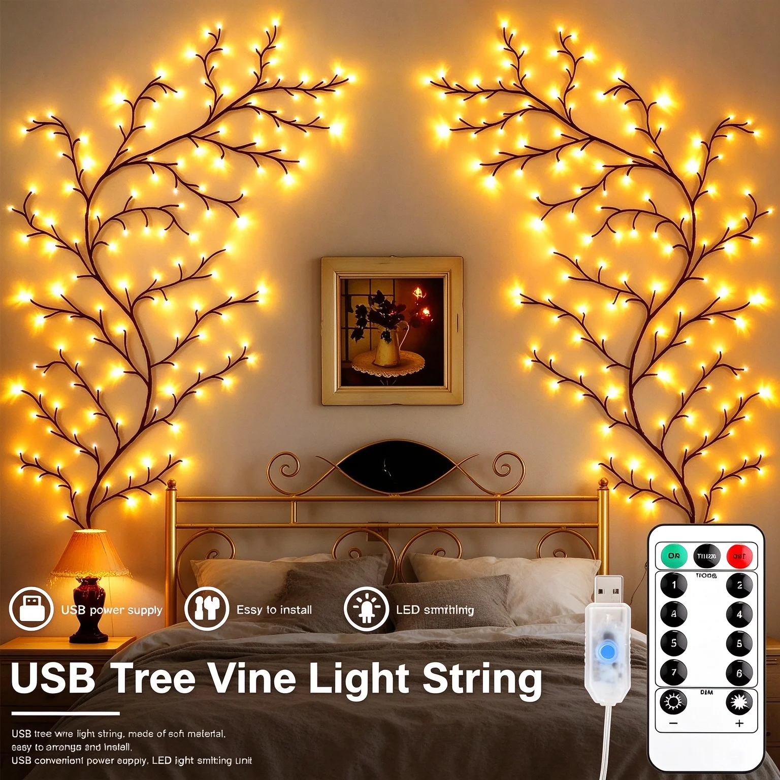 Willow Vine LED String Lights USB Bendable DIY Fairy Light 8 Mode Lighting Vine Branch Light for Bedroom Wall Festoon Decor Lamp