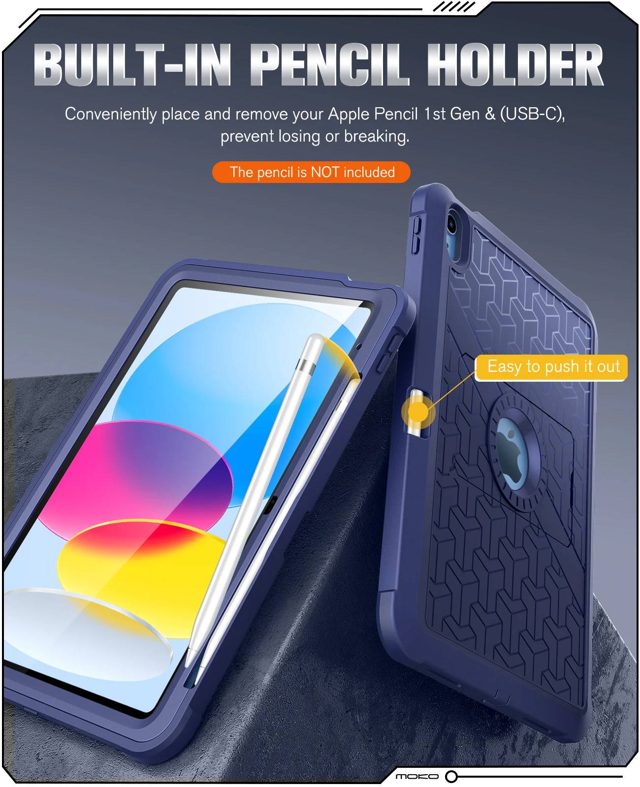 

Чехол MoKo для iPad (A16) 11-го/10-го поколения 2025/2022, сверхпрочный противоударный двухслойный защитный чехол для всего тела, встроенный экран Pro