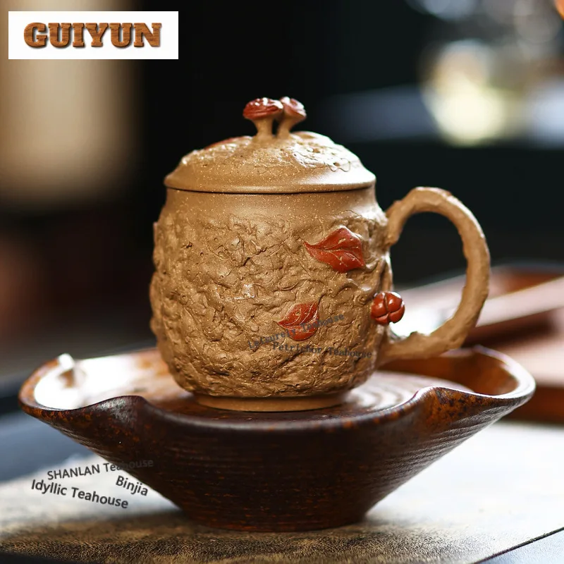 

360ml Yixing Purple Clay Reishi Coffee Mug Oatmeal Breakfast Mug Afternoon Tea Mug Personal Office Water Cup Tea Items Craft