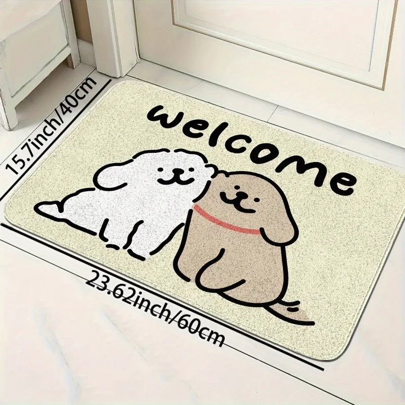 

Cute Line Art Puppy Welcome Door Mat Polyester Fiber Anti Slip Easy To Clean Suitable for Home Entrance Carpet Fashion Felt Rug