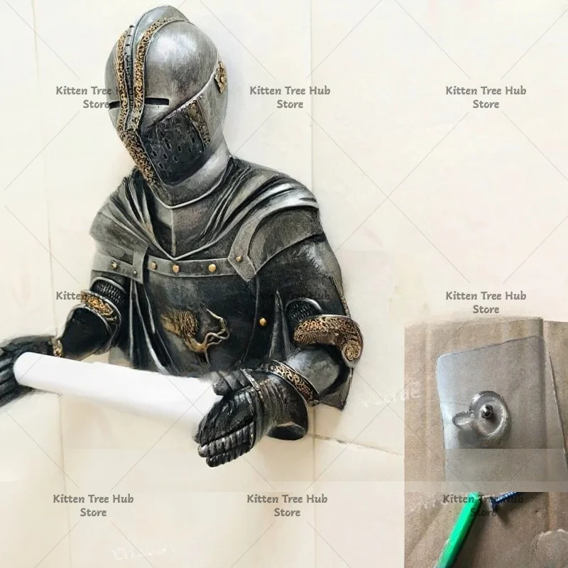Retro knight soldier shape toilet tissue holder, seamless wall-mounted tissue tube, tissue drawing creativity ornaments