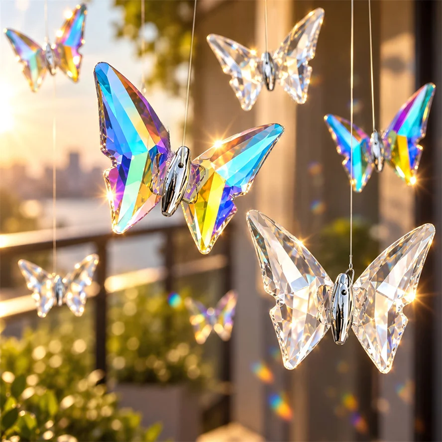Delicate Butterfly K9 Colored/Transparency Crystal Pendant Rainbow Dispersion for Villa Ceiling Party Lighting Decorative Parts