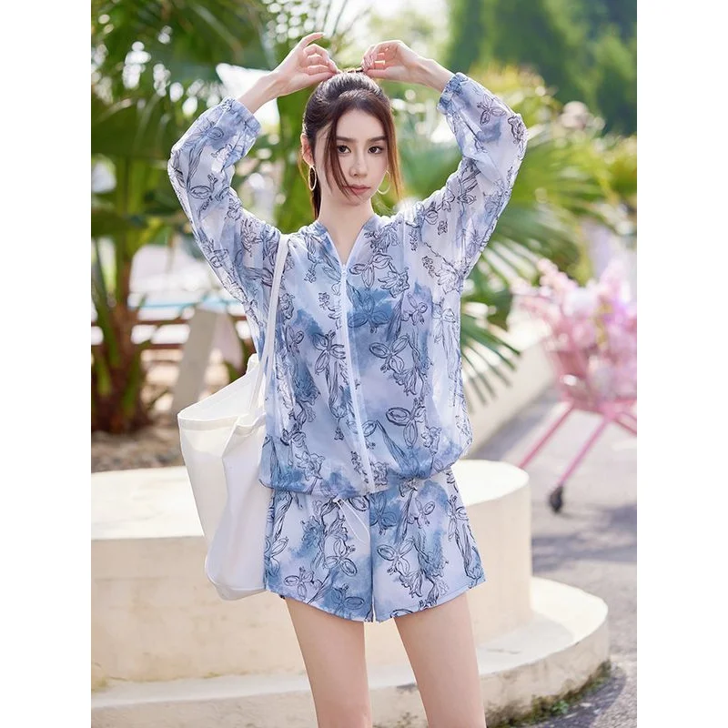 Plus Size Sport Zweiteiliger Badeanzug Damen, dreiteiliges Set Studenten, langärmelige Cover-Up Hot Springs