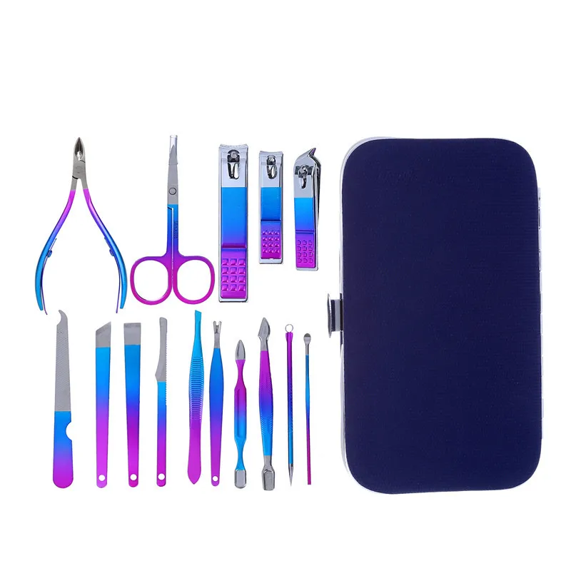 Aço inoxidável Nail Clipper Set, colorido e durável, Home Pedicure Knife, Alicate de beleza, Manicure Tool Box, 10 pcs, 15pcs