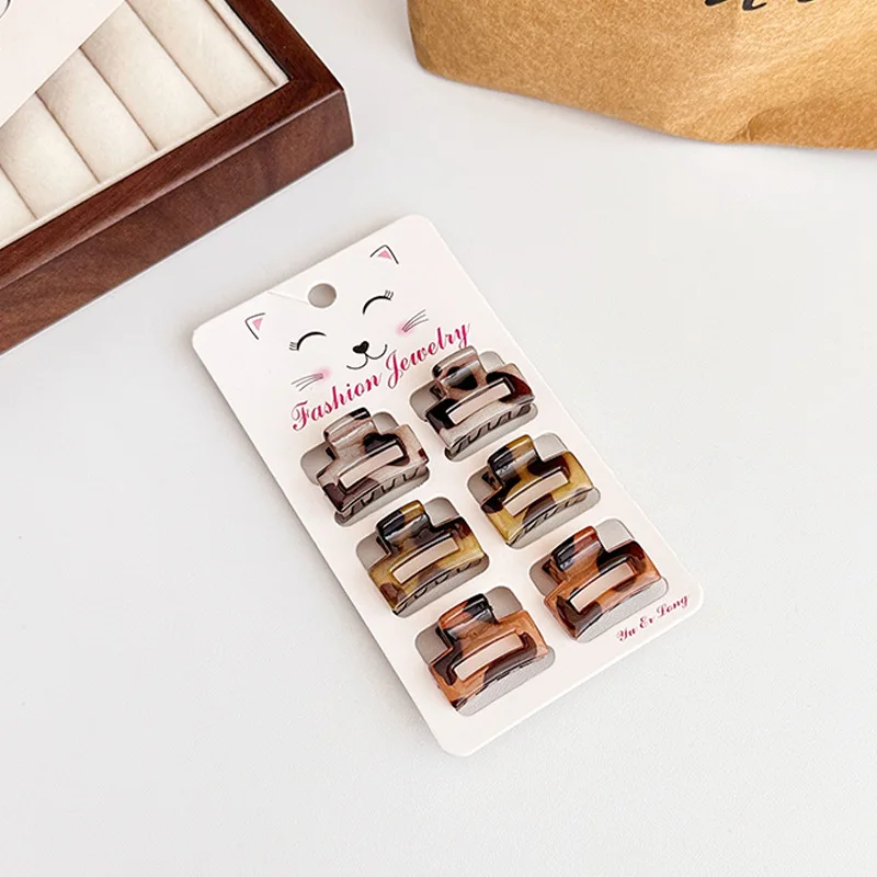 

Leopard Print Mini Hair Claw Clips Set of 6 Acetate Lightweight Versatile Side Bangs Hair Clip for Back of Head Women