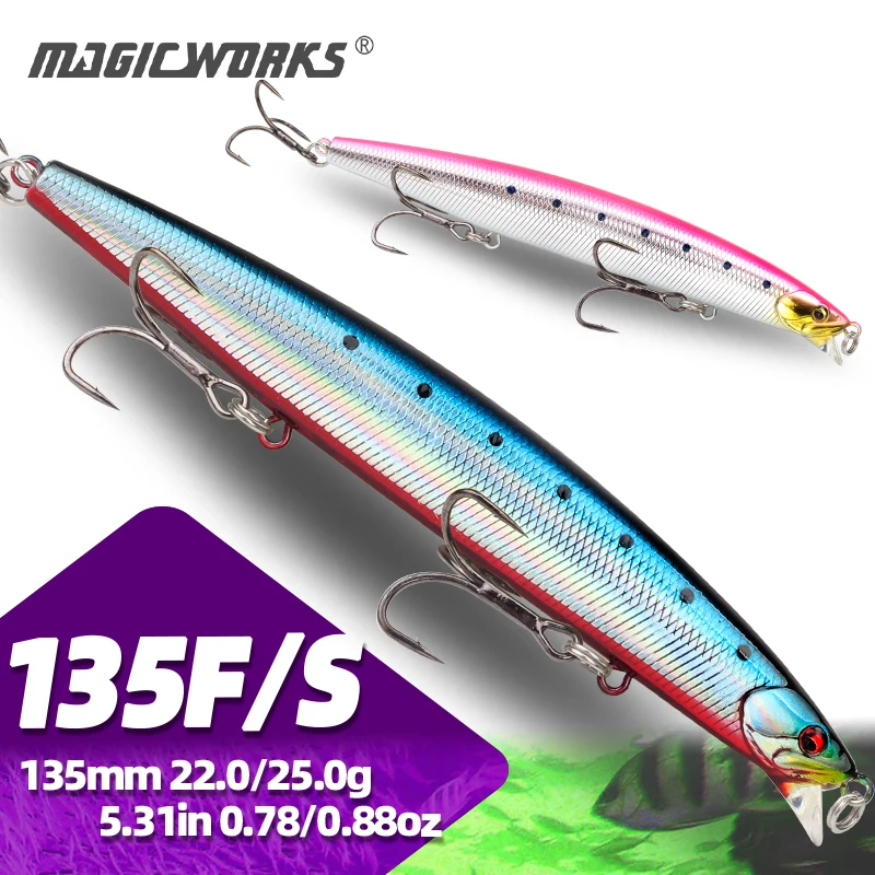 

Magic Works 135mm 22g Floating 25g Sinking Fishing Minnow Artificial Bait Sea Lure Hard Baits Jerkbait Bass Long Casting Perch