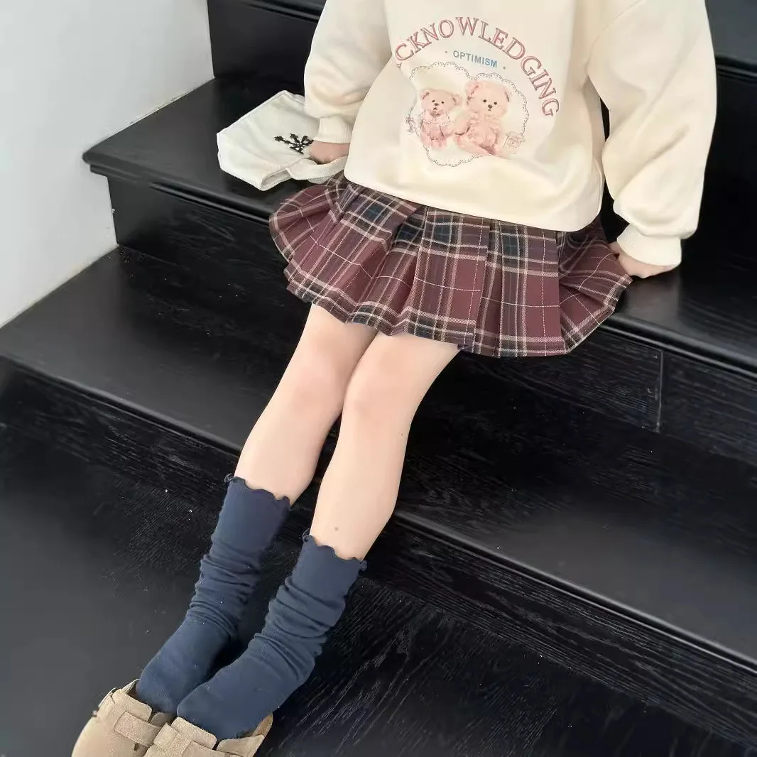 

Girls Skirts 2024 Autumn New Childrens Clothes Korean Style Girls Baby College Style Child Pleated Skirt Casual Simple Daily