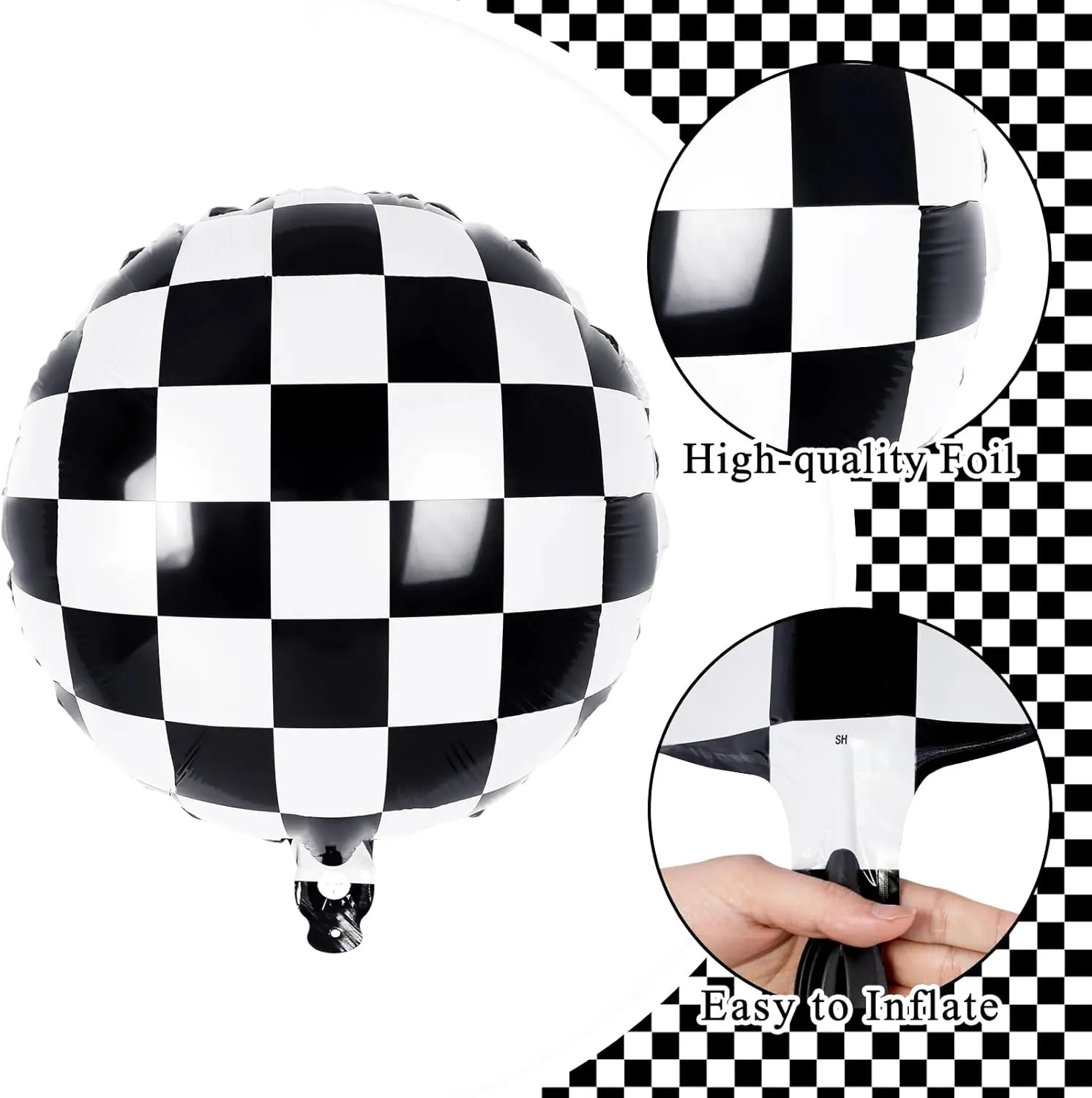 12 Pcs 18 Inch Black and White Checkered Racing Foil Balloons, Balloons for Race Car Birthday Party Supplies Decorations - view 5