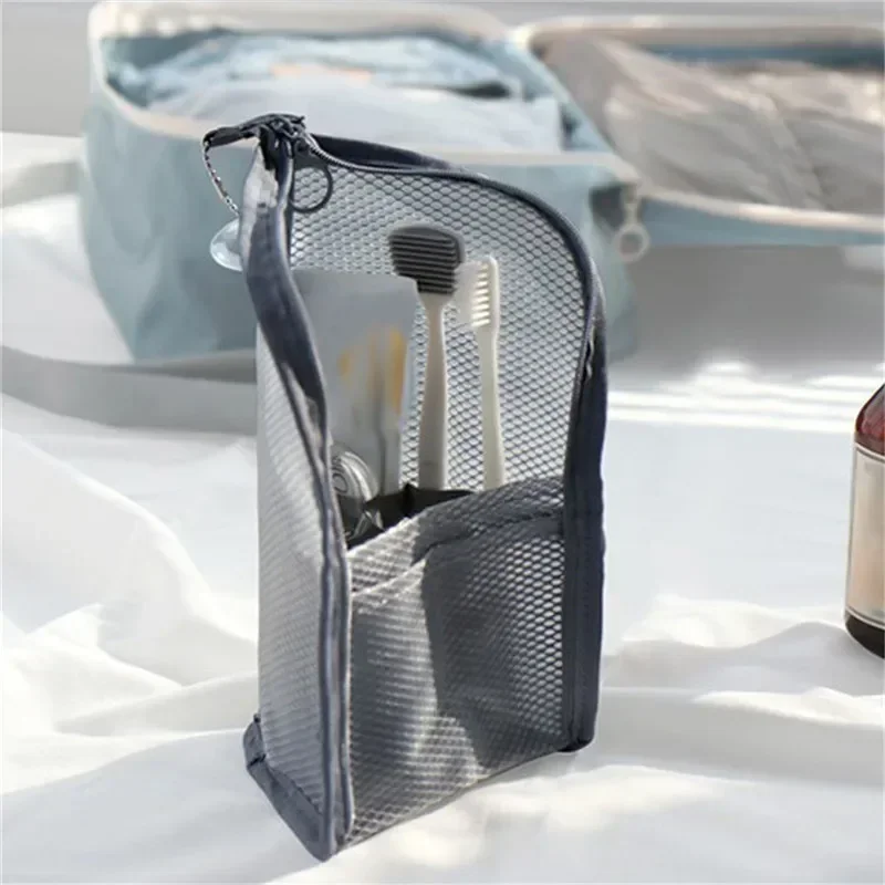 Borsa per pennelli per trucco da viaggio con cerniera pieghevole 1 Pc borsa per cosmetici in rete portatile borsa per il trucco da viaggio Organizer