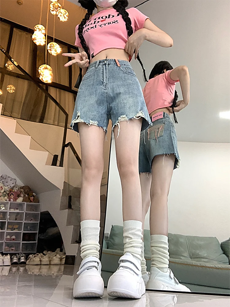 High Waist A-Line Denim orts Women's Summer Slim Fit Embroidery Fringe Design Casual Pants plus Size for plus Size Girls