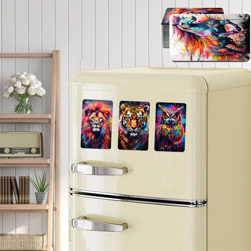 Watercolor Animals Paintings Rhino Cat Owl Panda Lion Tiger Wild Animals Grafffiti refrigerator magnet living room decoration