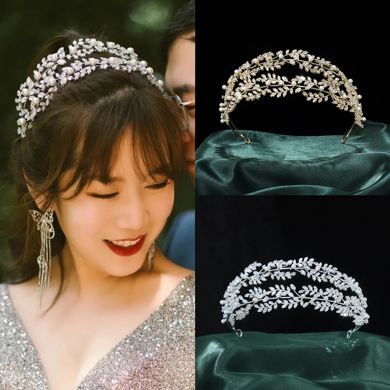 New Forest Fairy Multi-Layer Crystal Cubic Hairband Elegant Bride Hair Crown Stage Performance DIY Sweet Hair Accessories