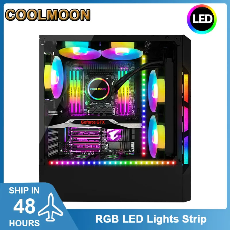 

Светодиодная лента Coolmoon RGB для настольного компьютера, украшение шкафа геймера, 40 см, магнитный гибкий световой ремень 5 В ARGB AURA SYNC