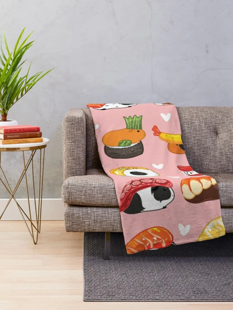 Love Guinea Pig Sushi - Pink Background Throw Blanket Plaid Decorative Beds anime Blankets