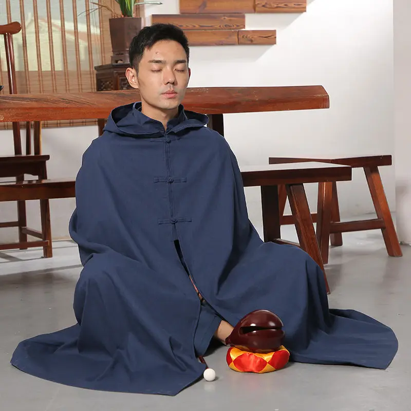 

Zen Meditation Cloak Hooded for Men Women Lightweight Cotton Linen Spiritual Cape for Qi Gong Yoga Buddhist Practice Monk Robe