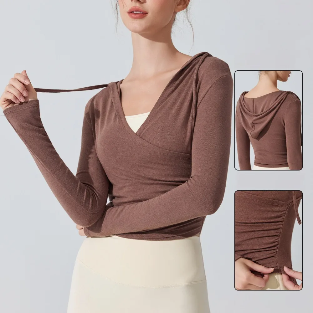 

Women's Hooded Yoga Long Sleeve Top - Slim Fit Breathable Workout Hoodie for Running, Pilates, Gym & Fitness
