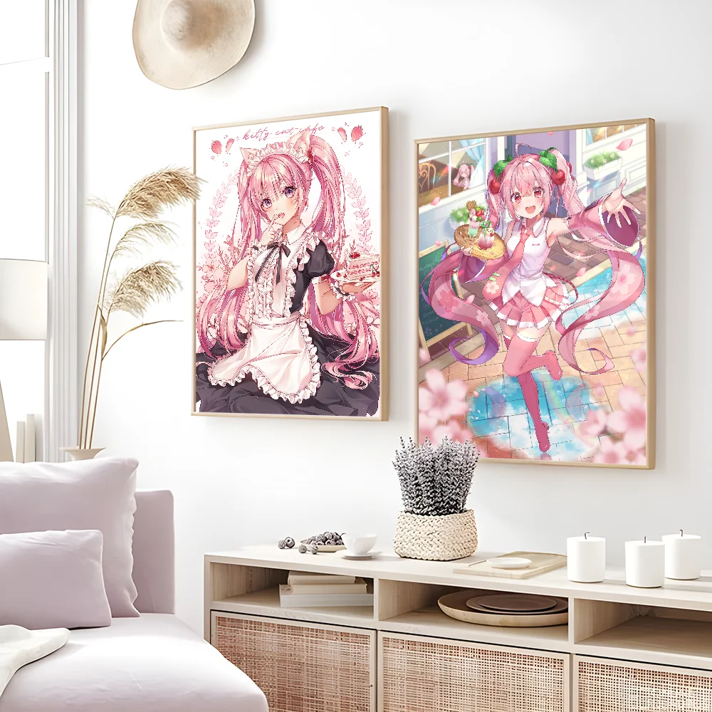 Virtuele H-HAtsuNE Ido M-MIku Meisje Poster Sticky Wall Art Printing Waterdicht Thuis Woonkamer Slaapkamer Bar Esthetische Decor