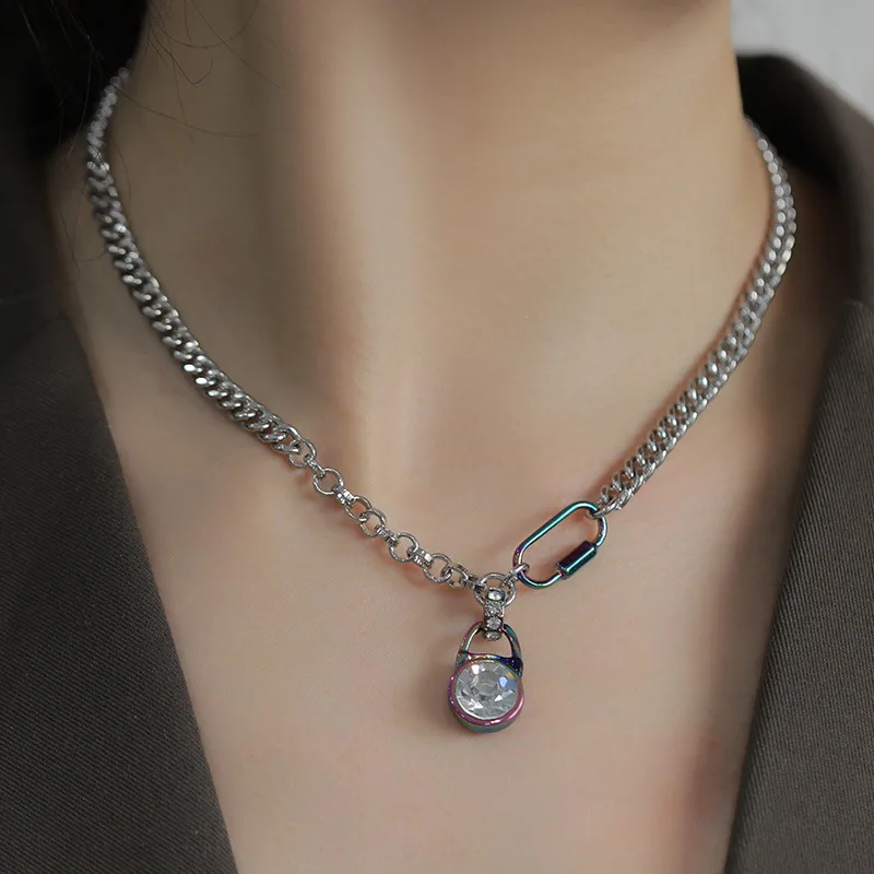 Kenjie Color Metal Digital Symphony Cyberpunk Pendant Chain Stacked Wearing CHARMS Color Electrophoresis Necklace Female