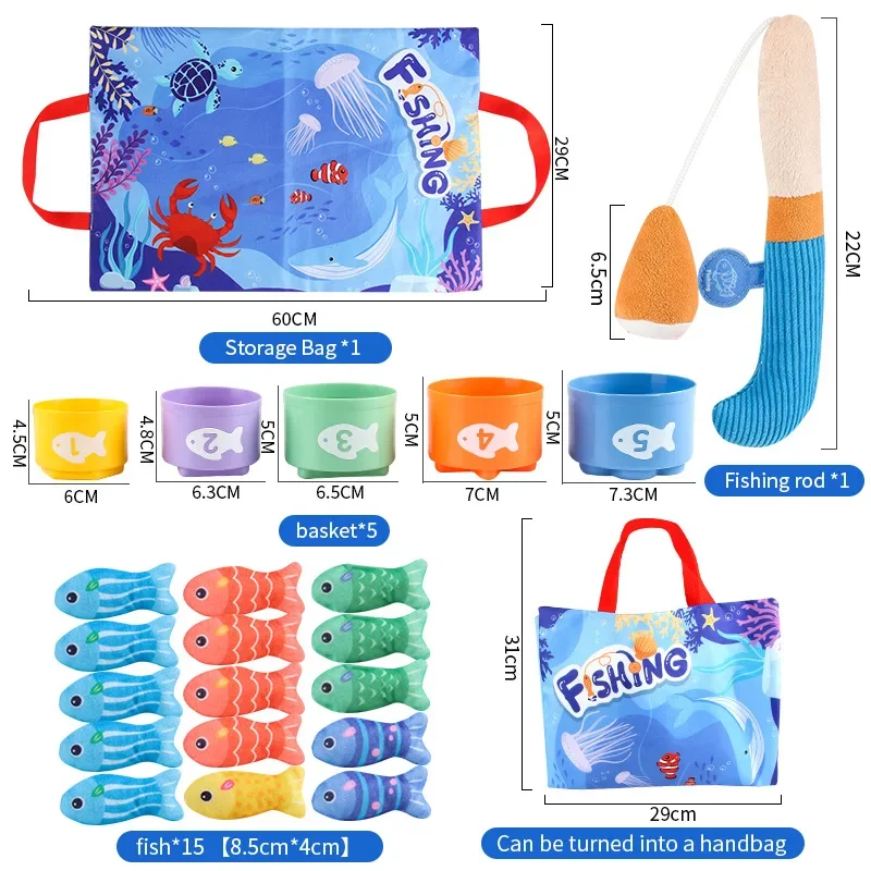Montessori Toy for Todders Cloth Fishing Game with Stacking Cups Color Sorting Early Education Toy Number Counting Math Toy Gift