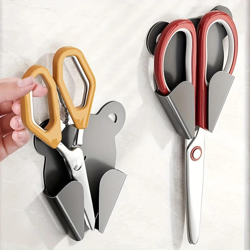1/2pcs Scissors Holder,Wall-Mounted Scissors Storage Rack with Adhesive Backing,No-Trace Kitchen Scissors Organizer,Utility Rack