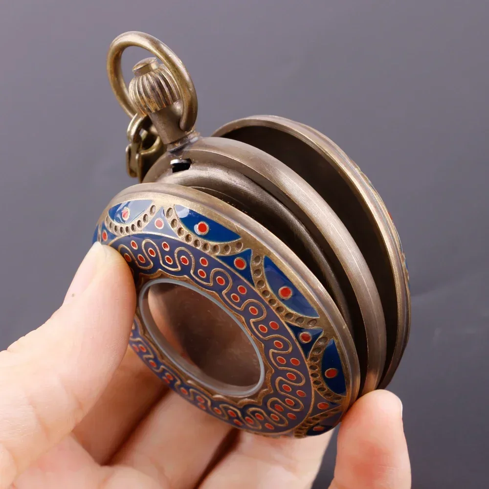 Cronografo vintage in bronzo con luna, orologi da tasca meccanici per uomo, collana, catena, regali, orologio a carica manuale