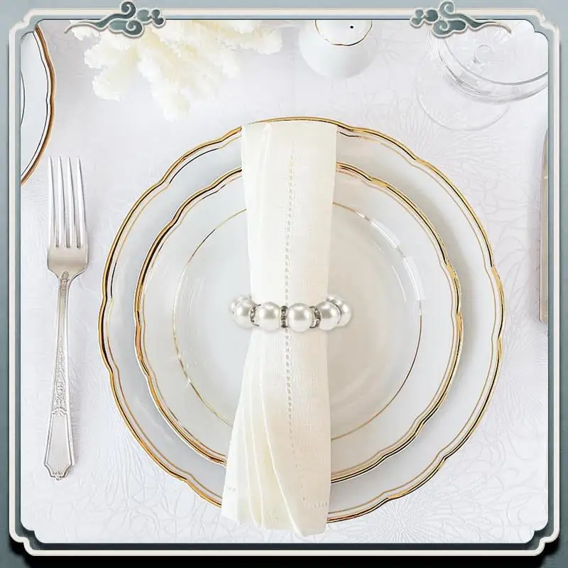 

AC76-30Pcs Pearl Napkin Rings Imitation Pearl Beaded Rhinestone Napkin Ring Holder Napkin Rings Serviette Napkin Rings