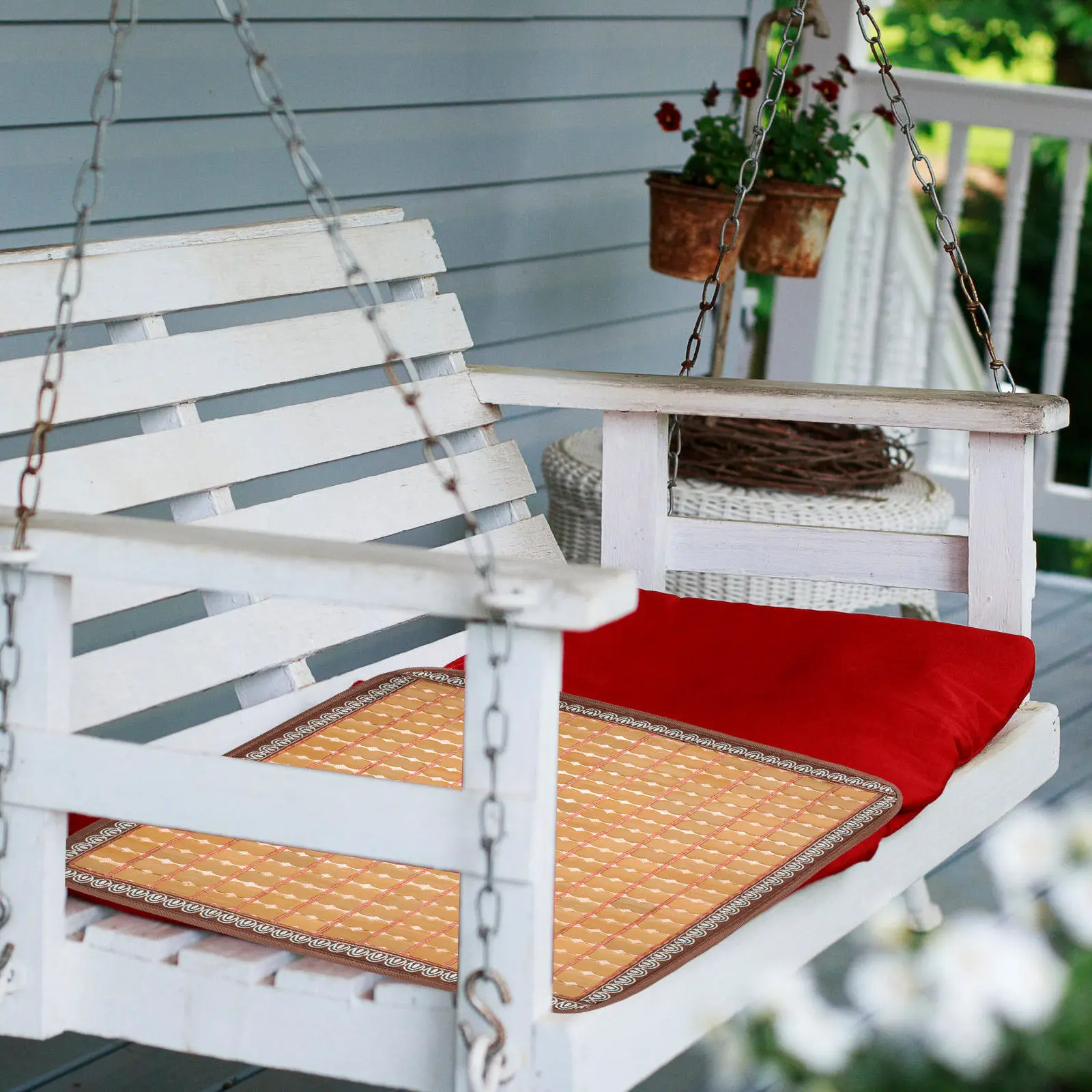 

Patio Swing Cushion Summer Cooling Seats Mat Bamboo Design Breathable Comfortable Non Slip for Garden Swing Car Easy