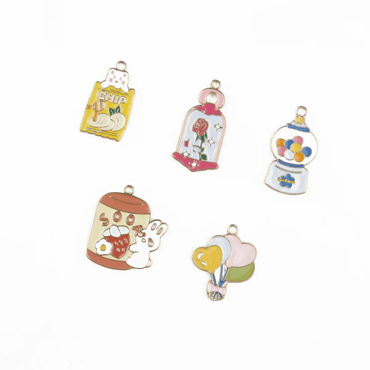 10pcs Potato Chips Enamel Charms Rose Flower Candy Machine Bunny Balloon Pendant Handmaking DIY Necklace Jewelry for Women