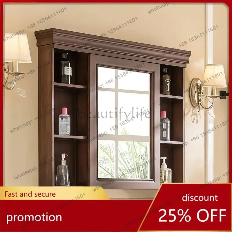 Oak Bathroom Mirror Cabinet Bathroom Separate Mirror Cabinet Bathroom Wall-mounted Solid Wood Mirror