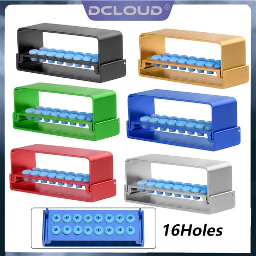 치과용 버 박스 실리콘 버 거치대 블록 케이스, 고속 및 저속 버 오토클레이브 알루미늄 소독 박스, 16 홀 