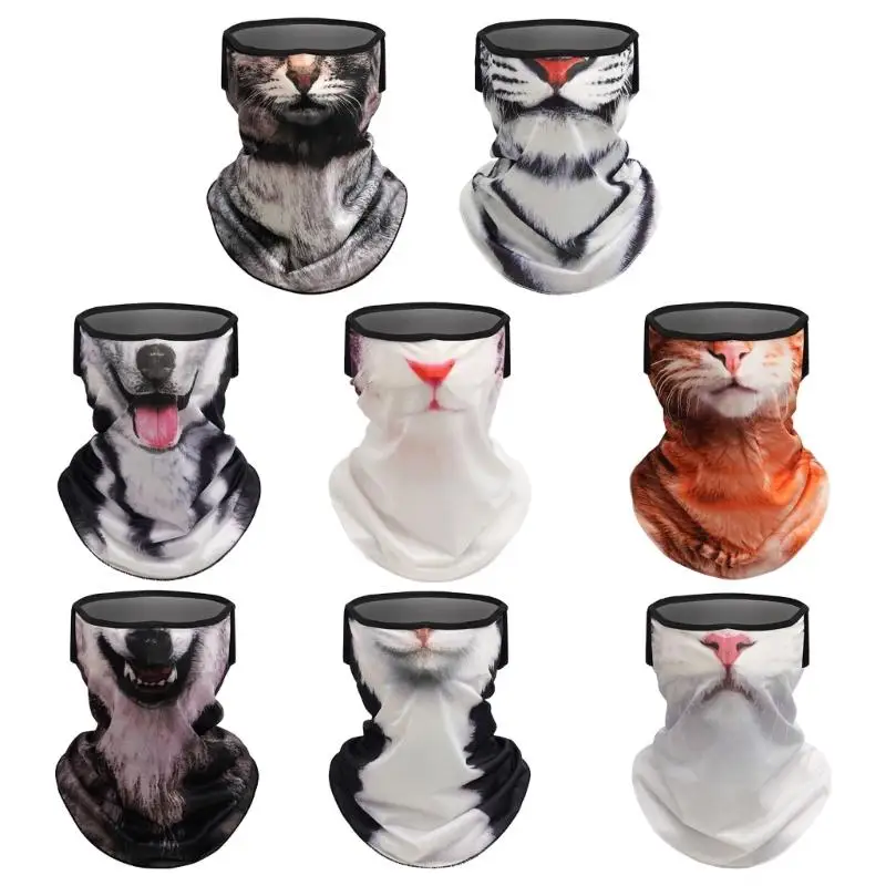 غطاء وجه بطباعة وجه حيوان 652F للأنشطة الخارجية لركوب الدراجات والتزلج يوفر حماية ممتازة من الشمس والرياح