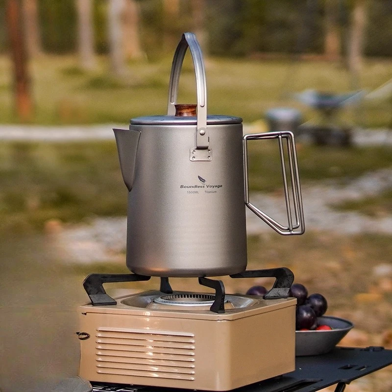 

1500ml Pure Titanium Outdoor Hand-making Coffee Maker Folding Handle Portable Camping Coffee Cup Camping Kettle