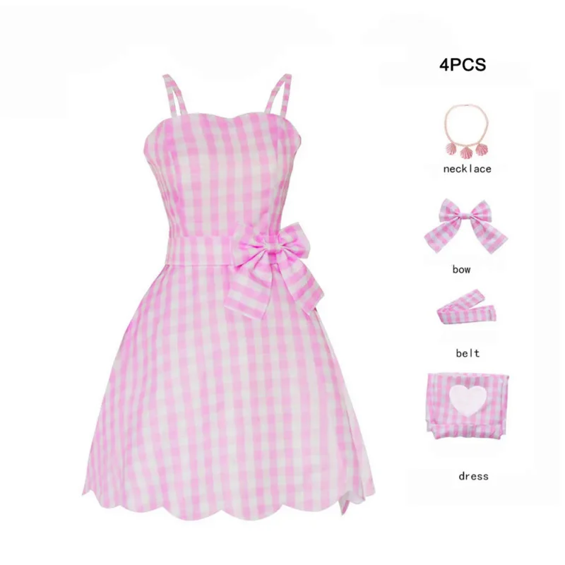 Hot Movie Adult and Kids adorabile rosa adorabile Barbi Cosplay abbigliamento per ragazze donna Halloween Fancy Doll gioco di ruolo Plaid Dress up