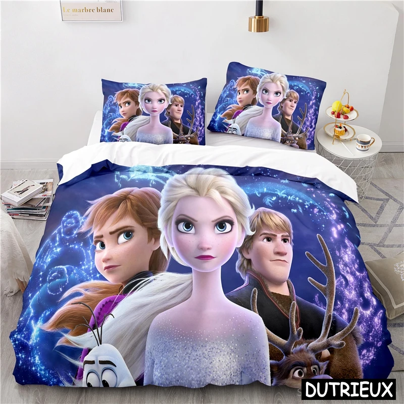 Disney Cartoon Film Duvet Cover Set Frozen Elsa Anna Princess Bedding Set Queen King Size Comforter Cover Pillowcase Bedclothes