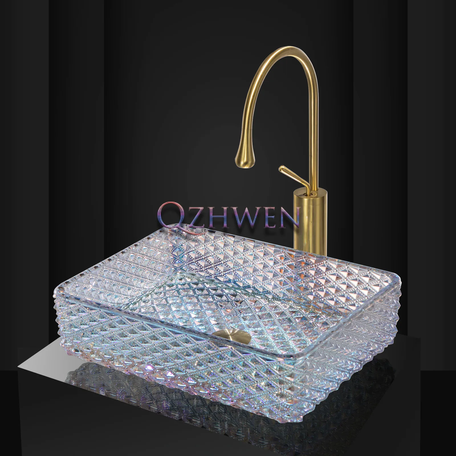 

Tempered Glass Bathroom Sink Transparent Crystal Countertop Washbasin Hotel Luxury Electroplated Colorful Washroom Vessel Sink