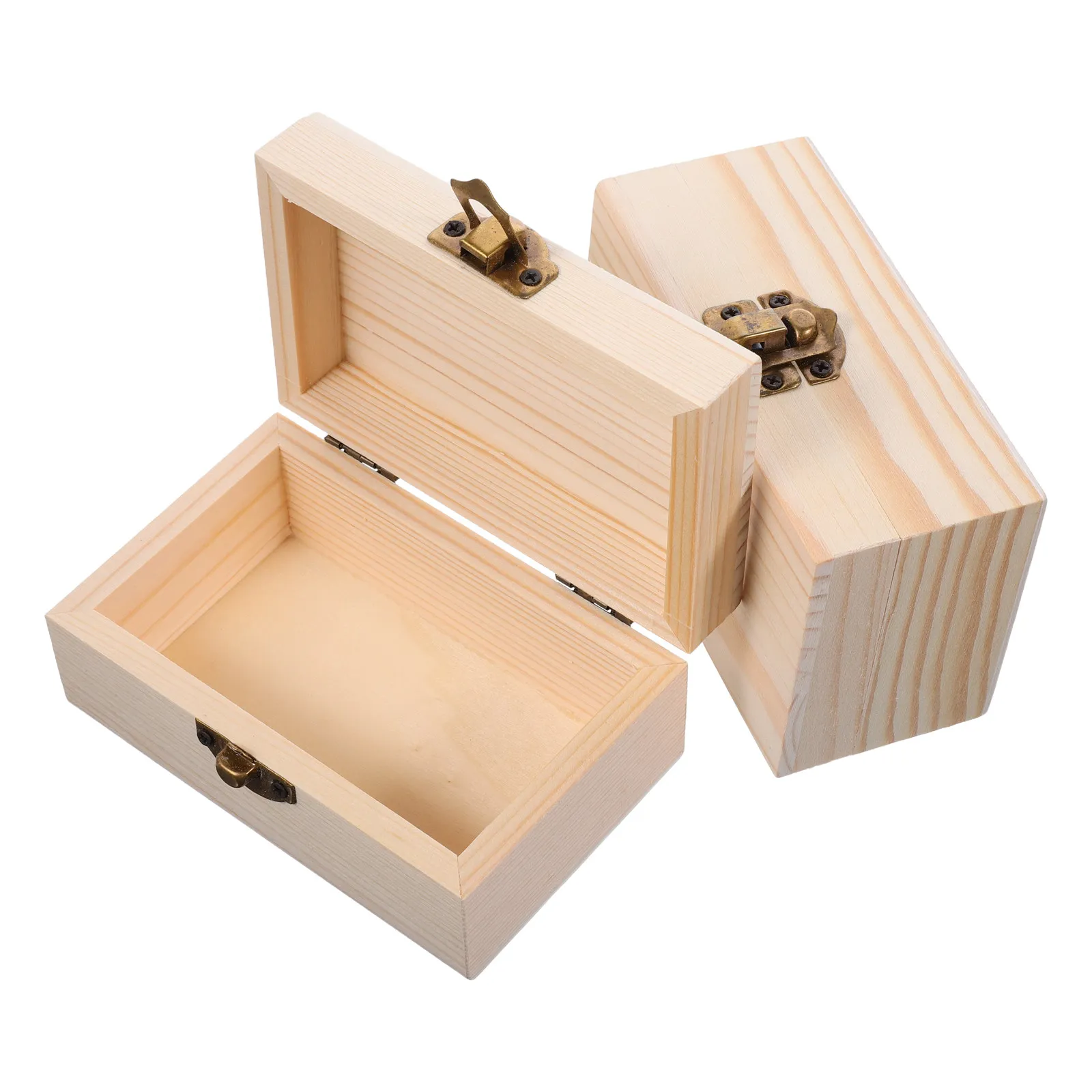 

2Pcs Pine Jewelry Box Unfinished Small Hinged Lid DIY Craft Storage Chest Retro Keepsake Container Rustic Treasure Organizers