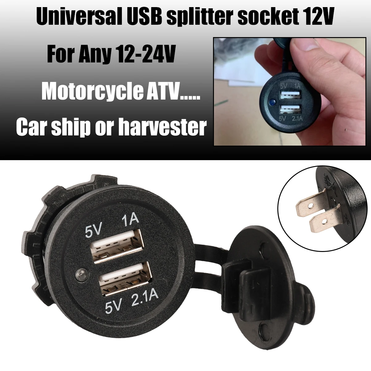 

Motorcycle Universal Dual USB Car Cigarette Lighter Socket Splitter 12V Mobilephone Charger Power Adapter Outlet Parts Black