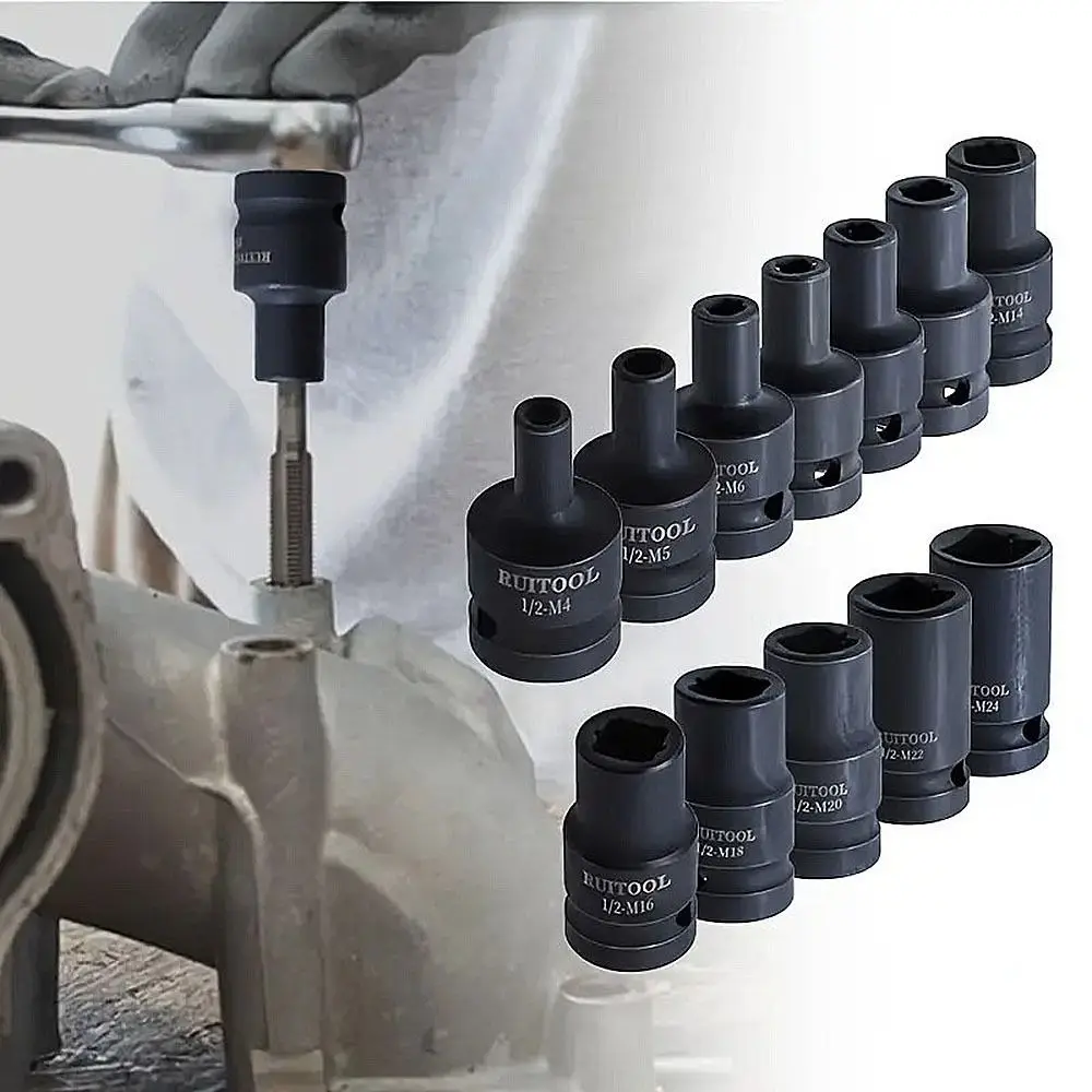 1/2 "Square Hole Taper Socket for Pneumatic Wrench M6-24 Machine Die Socket Adapters Hex Shank Machine Screw Metric Plug Threa