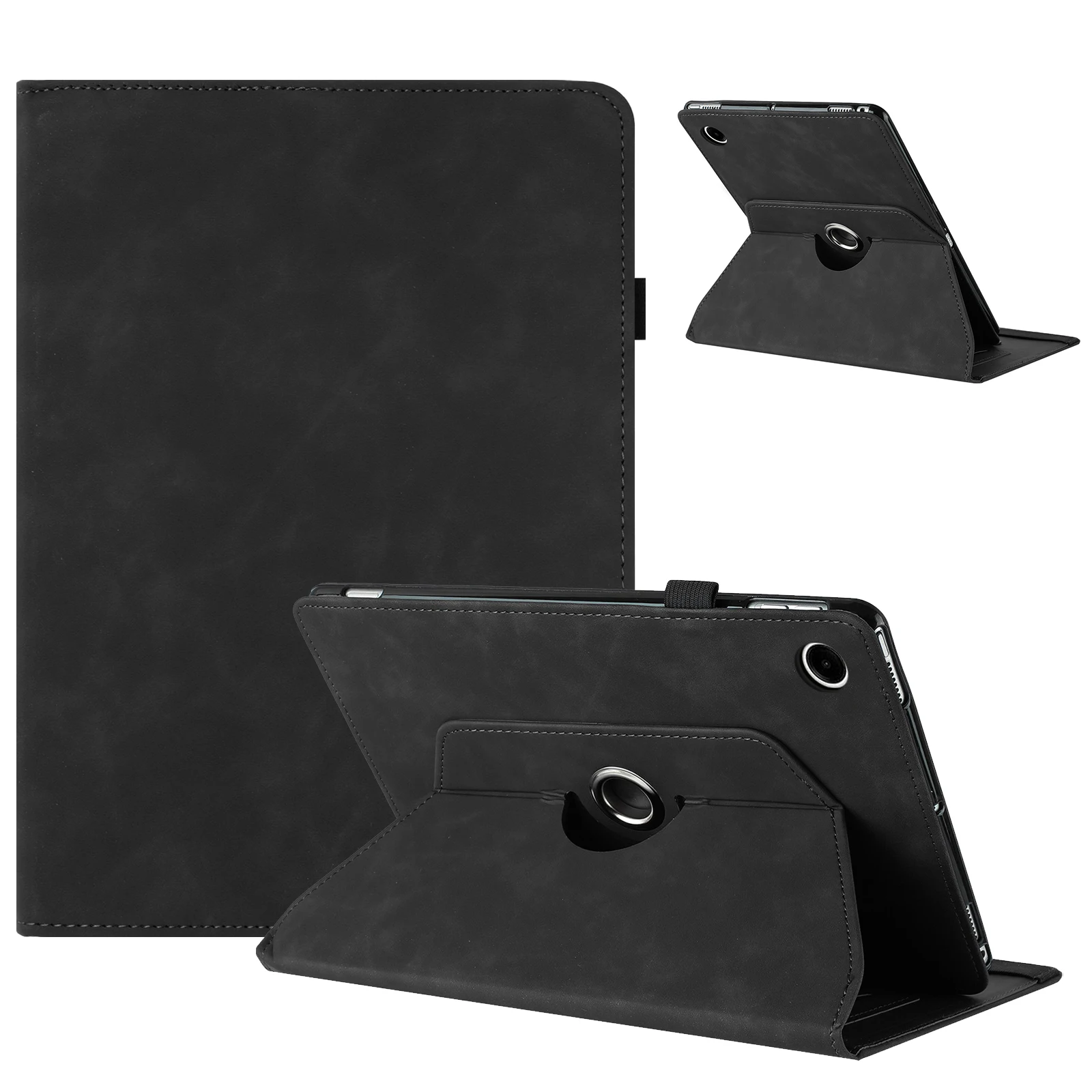 

For Samsung Galaxy Tab A11 / A9 Case Rotating Stand Solid Color PU Leather Tablet Cover - Black