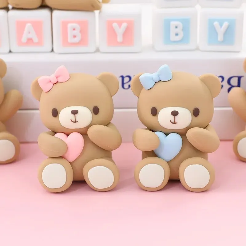 Pink Blue Bear Birthday Cake Toppers Decoration Boy Girl Happy One 1st Birthday Cake Baby Shower Bear Theme Party Gender Reveals