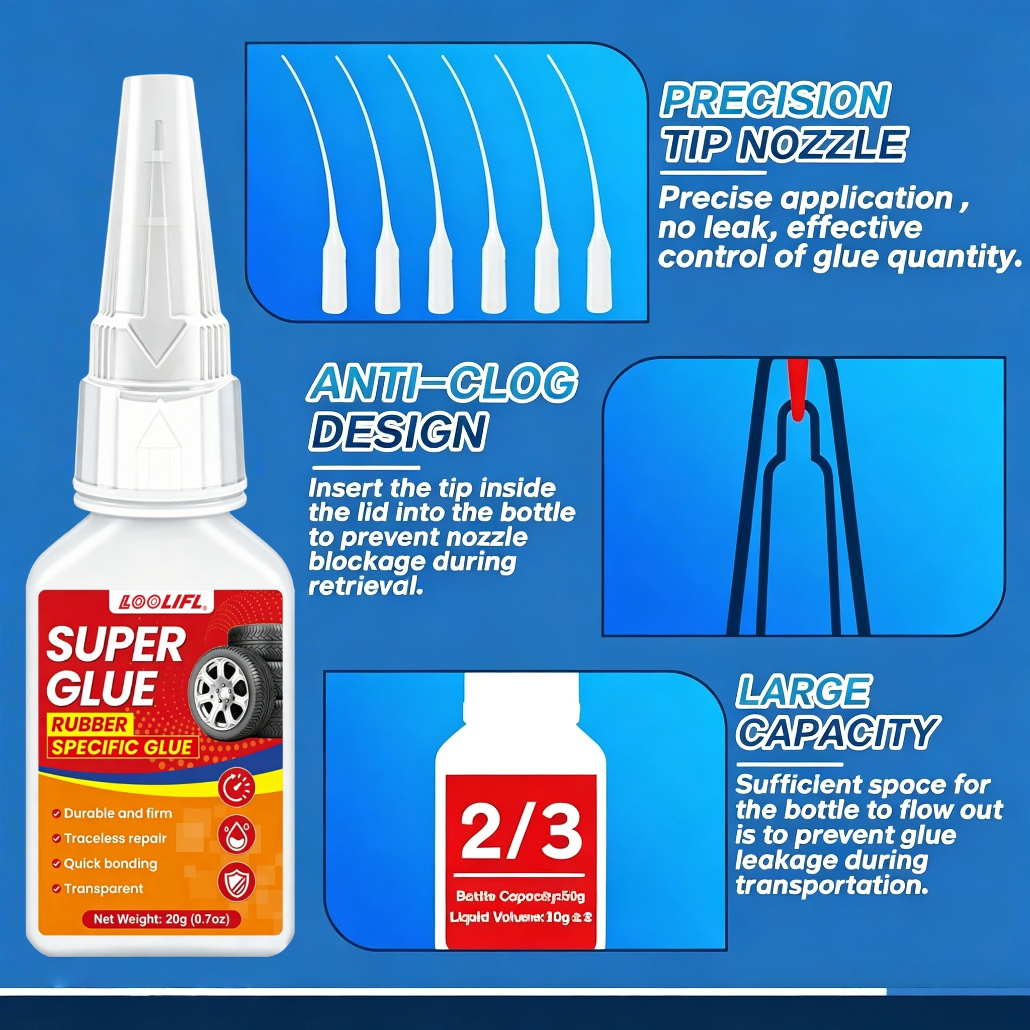 20g-40g-60g Waterproof High Temperature Resistant Tyre Repair Liquid Black Strong Rubber Glues Adhesive Glue Car Repairs Tools