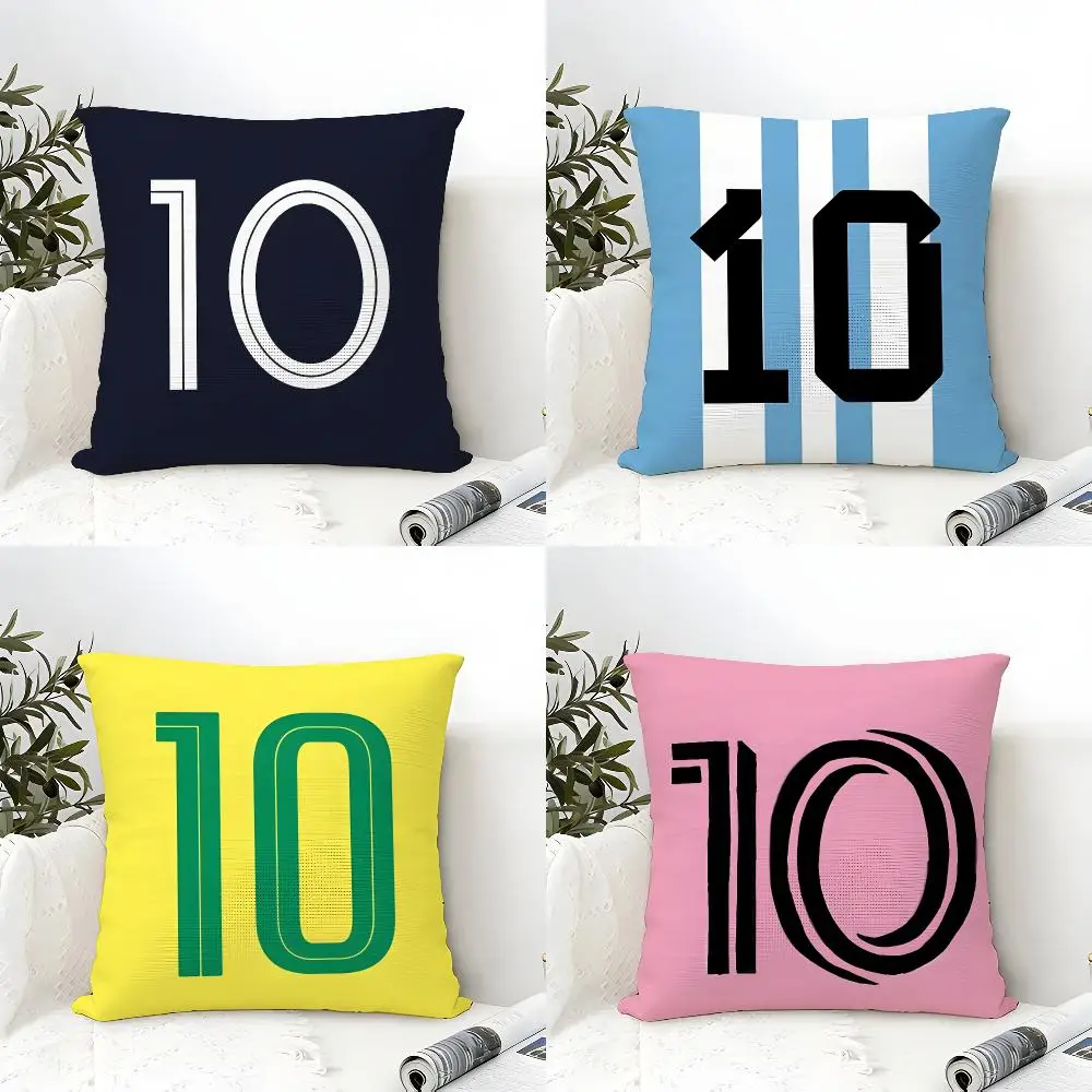 Football Number 10 Logo Cushion Cover Organic Linen Square Pillow Case Durable Non-Allergenic And Kind To Skin