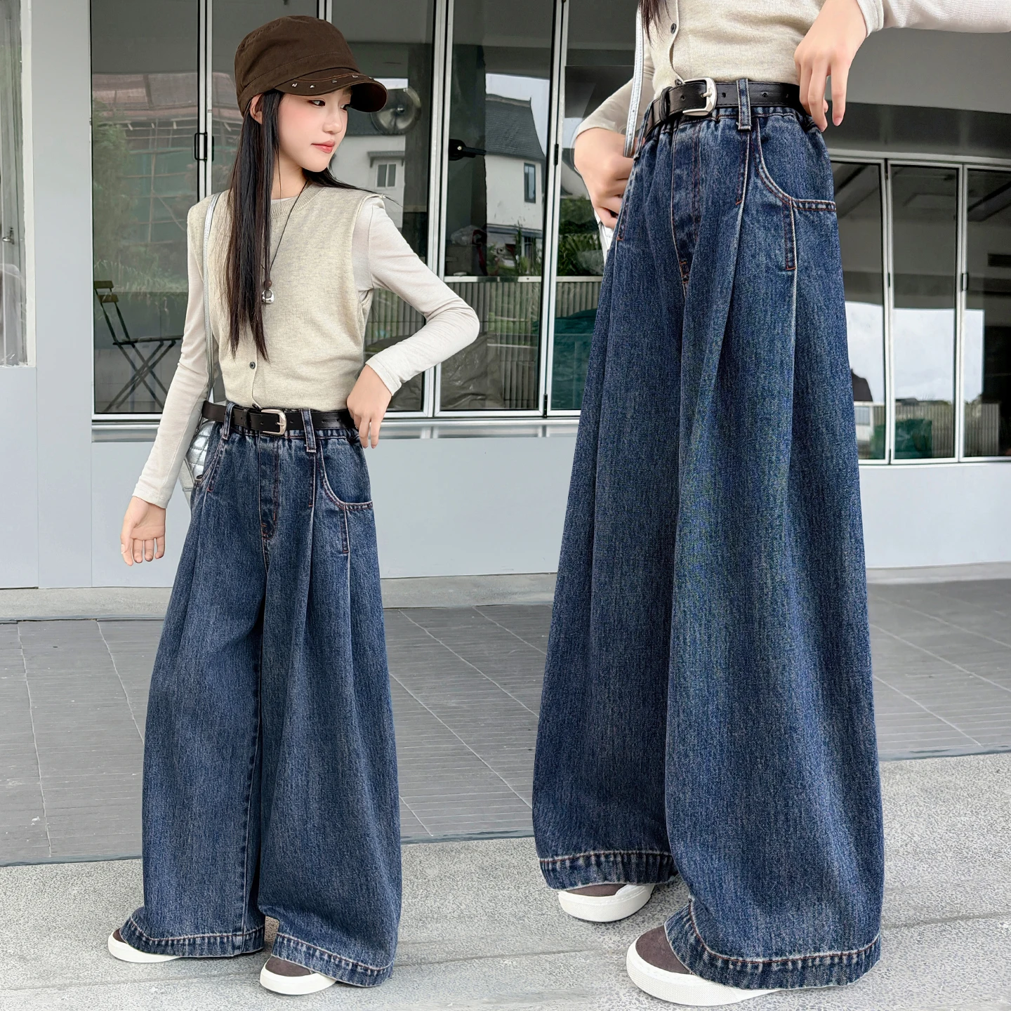 Daily Tween Girls Straight Jeans Plead Design Denim Kids Casual Fashion Spring Autumn Simple Long Loose Fit Trousers Ages 4-14Y