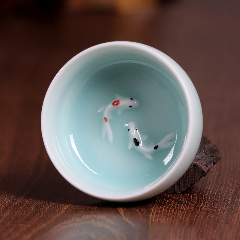 Longquan Celadon Porcelain Teacups Chinese Kungfu Teapot Golden Fish Tea Cup Bowl 60ml Crackle Tea Set Cups Drop Shipping