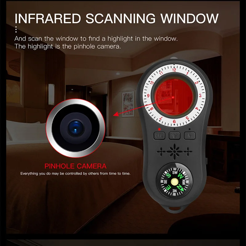 Hotel Anti-Surveillance GPS Detection S100 Camera Scanner Infrared Wireless Signal Alarm - Eavesdropping Countermeasure Tool