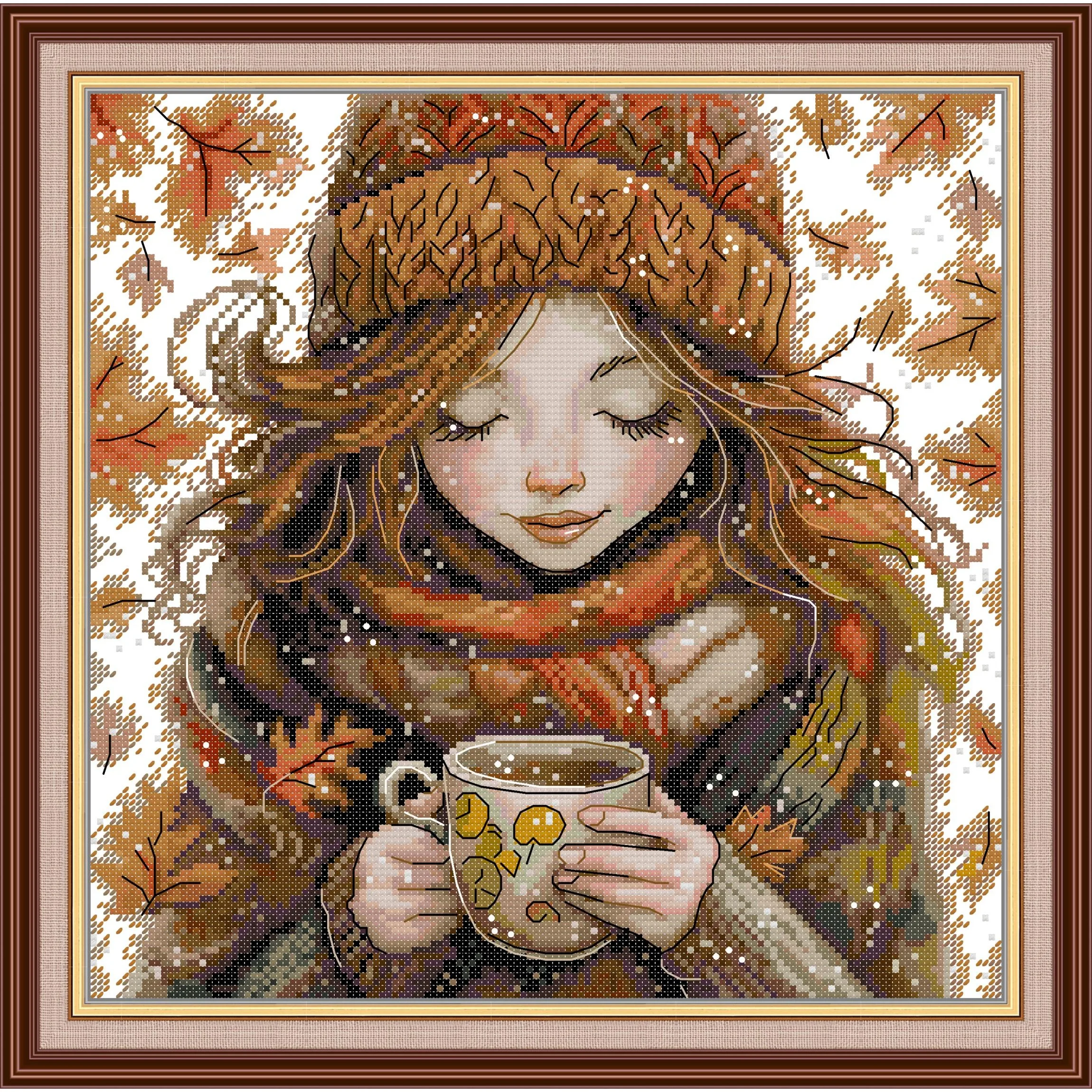 

Joy Sunday Pre-printed Cross Stitch Kit Easy Pattern Aida Stamped Fabric Embroidery Set-Winter Warm Tea
